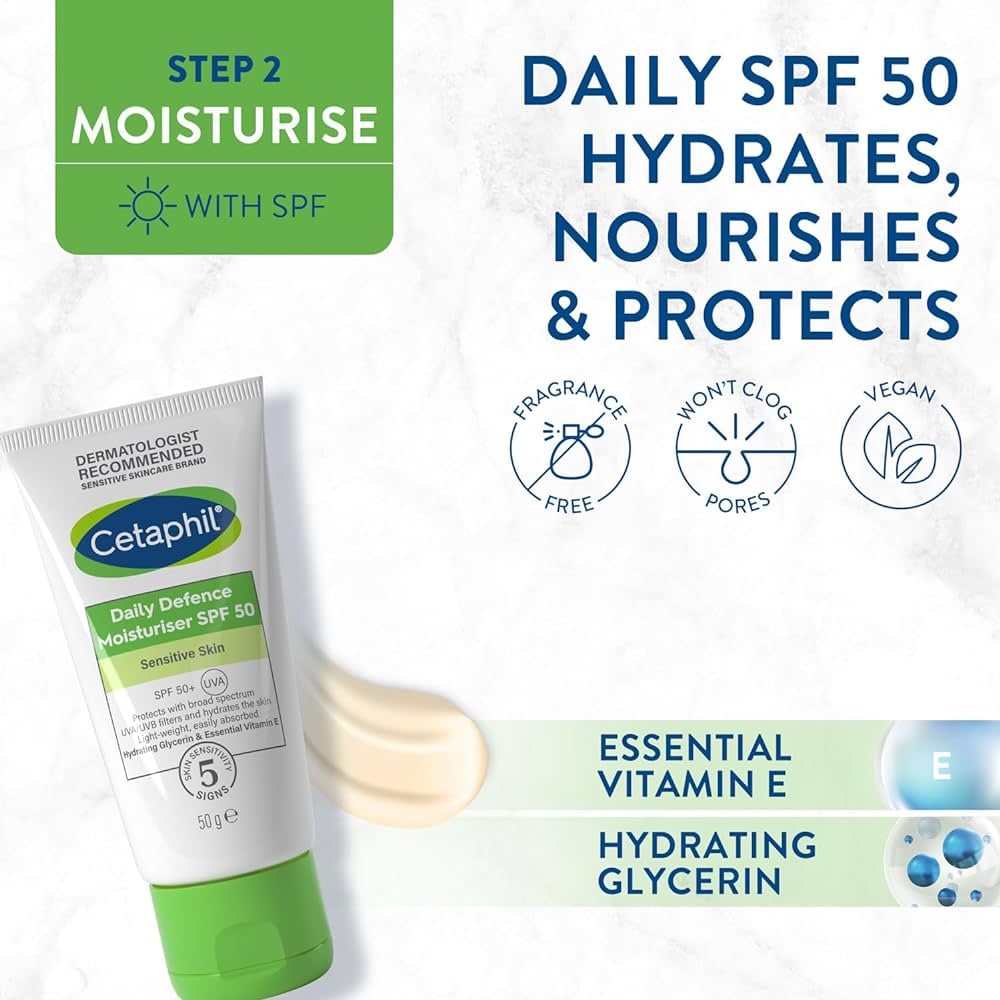 Look Alyfe Cetaphil Daily Defence Face Moisturizer with Sunscreen SPF 50+ - 50g