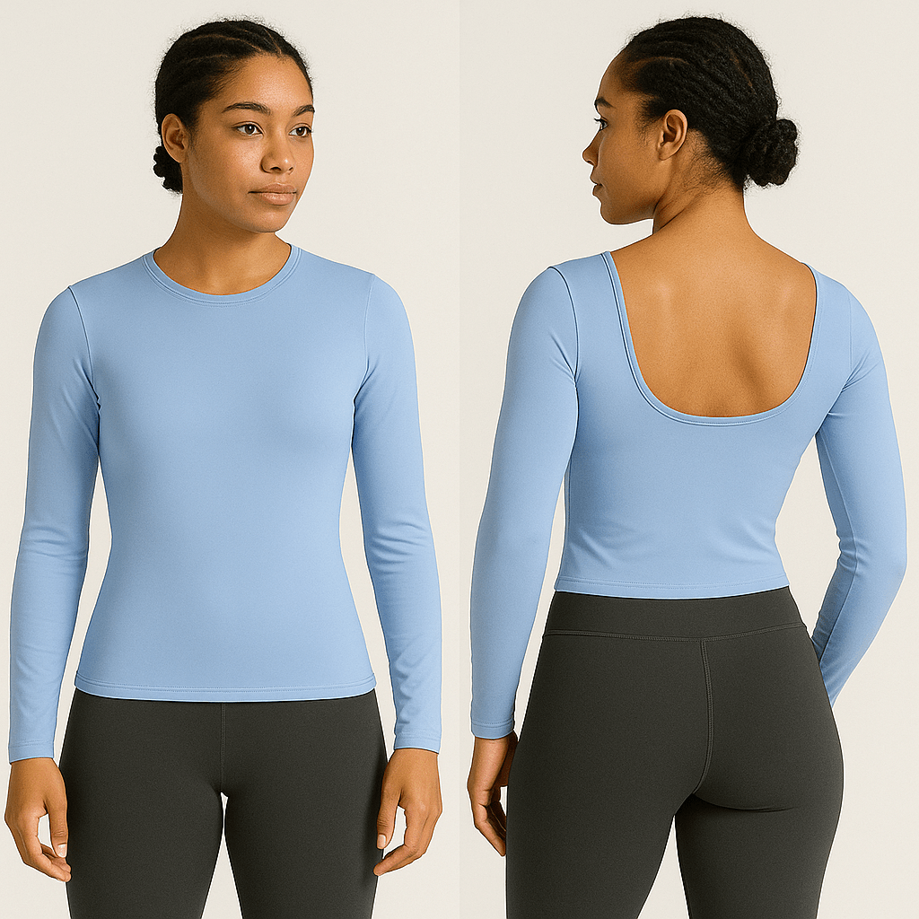 Look Alyfe ContourEase Long-Sleeve Scoop-Back Activewear Top – Sea Blue