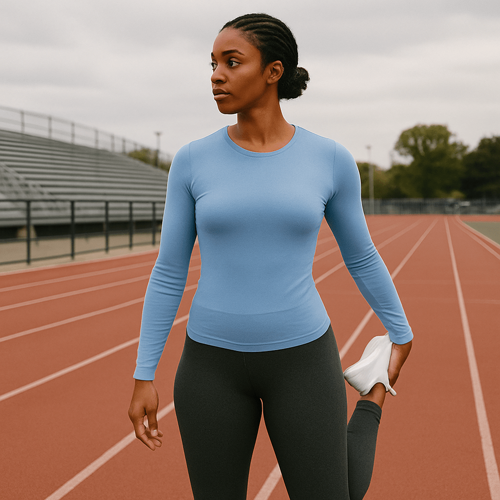 Look Alyfe ContourEase Long-Sleeve Scoop-Back Activewear Top – Sea Blue