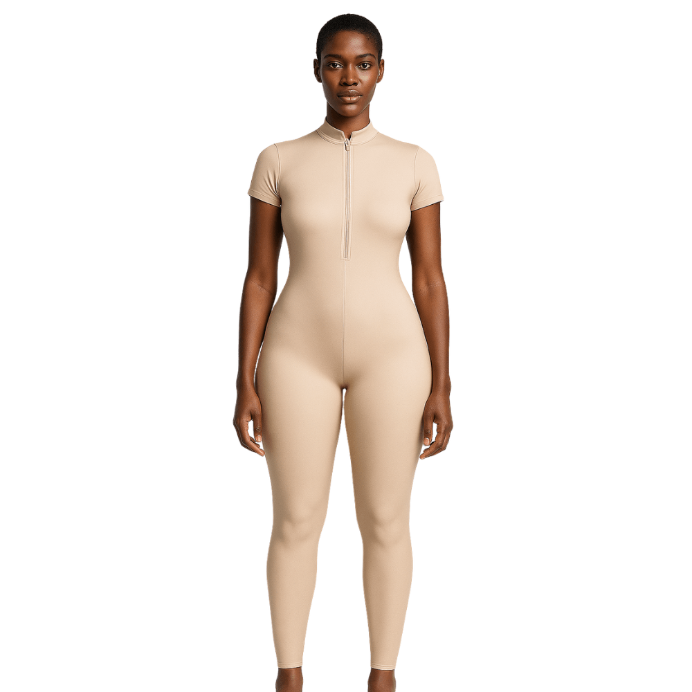 Look Alyfe ContourFlex Seamless Half-Zip Short-Sleeve Full-Length Jumpsuit