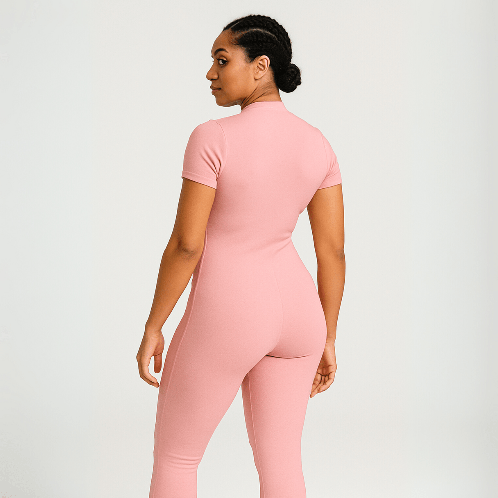 Look Alyfe ContourFlex Seamless Half-Zip Short-Sleeve Full-Length Jumpsuit