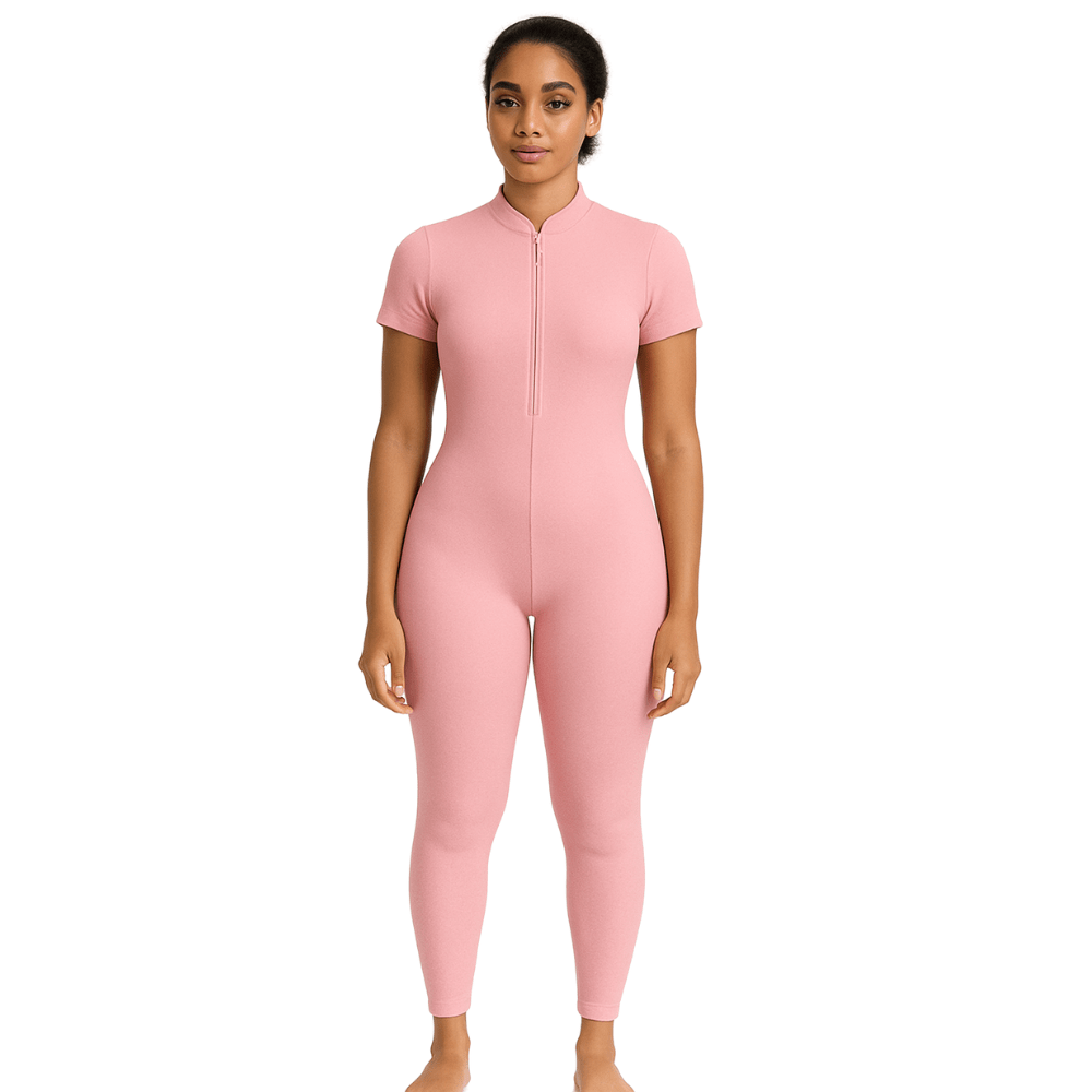 Look Alyfe ContourFlex Seamless Half-Zip Short-Sleeve Full-Length Jumpsuit