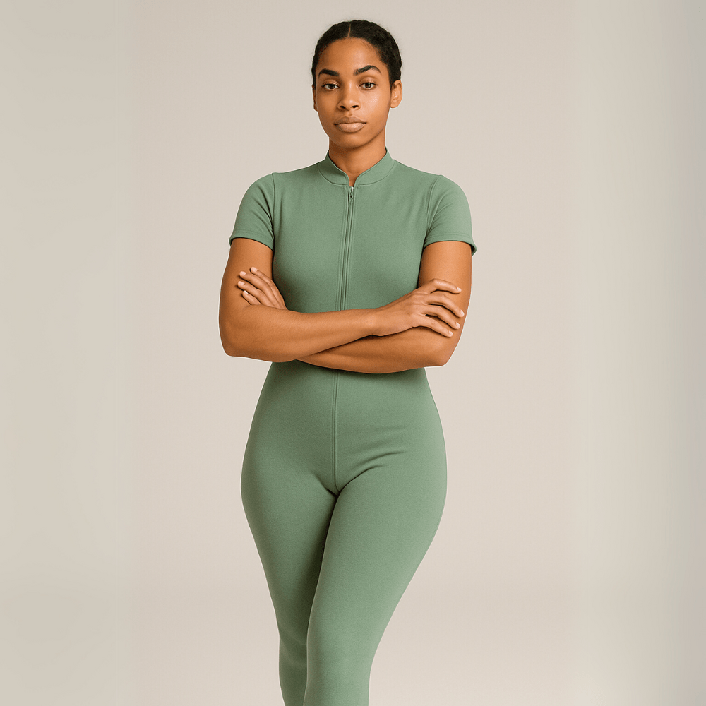 Look Alyfe ContourFlex Seamless Half-Zip Short-Sleeve Full-Length Jumpsuit