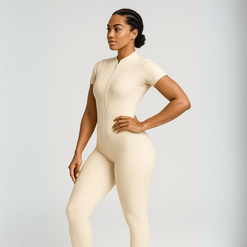 Look Alyfe ContourFlex Seamless Half-Zip Short-Sleeve Full-Length Jumpsuit