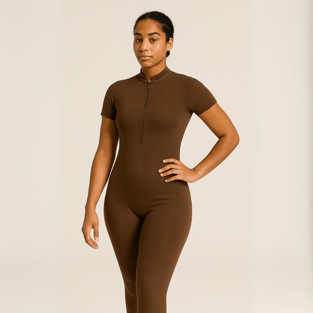 Look Alyfe ContourFlex Seamless Half-Zip Short-Sleeve Full-Length Jumpsuit