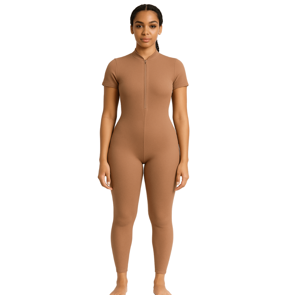 Look Alyfe ContourFlex Seamless Half-Zip Short-Sleeve Full-Length Jumpsuit
