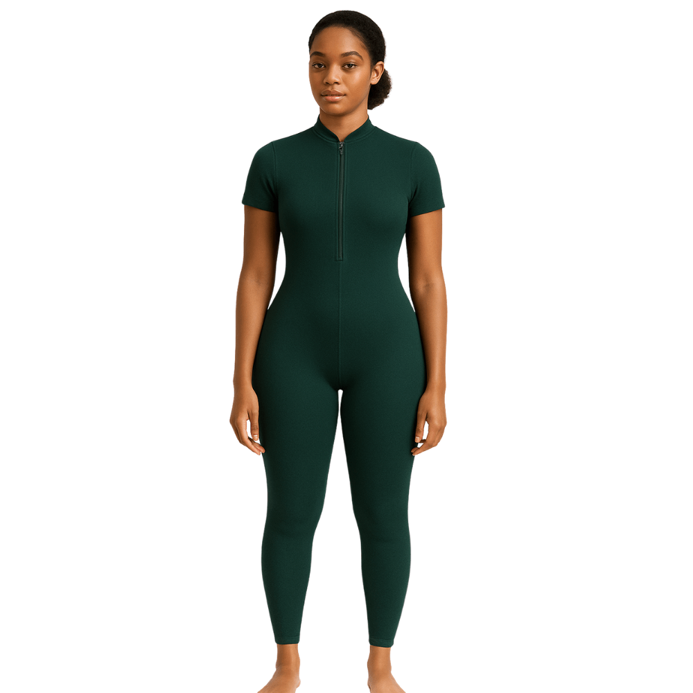 Look Alyfe ContourFlex Seamless Half-Zip Short-Sleeve Full-Length Jumpsuit