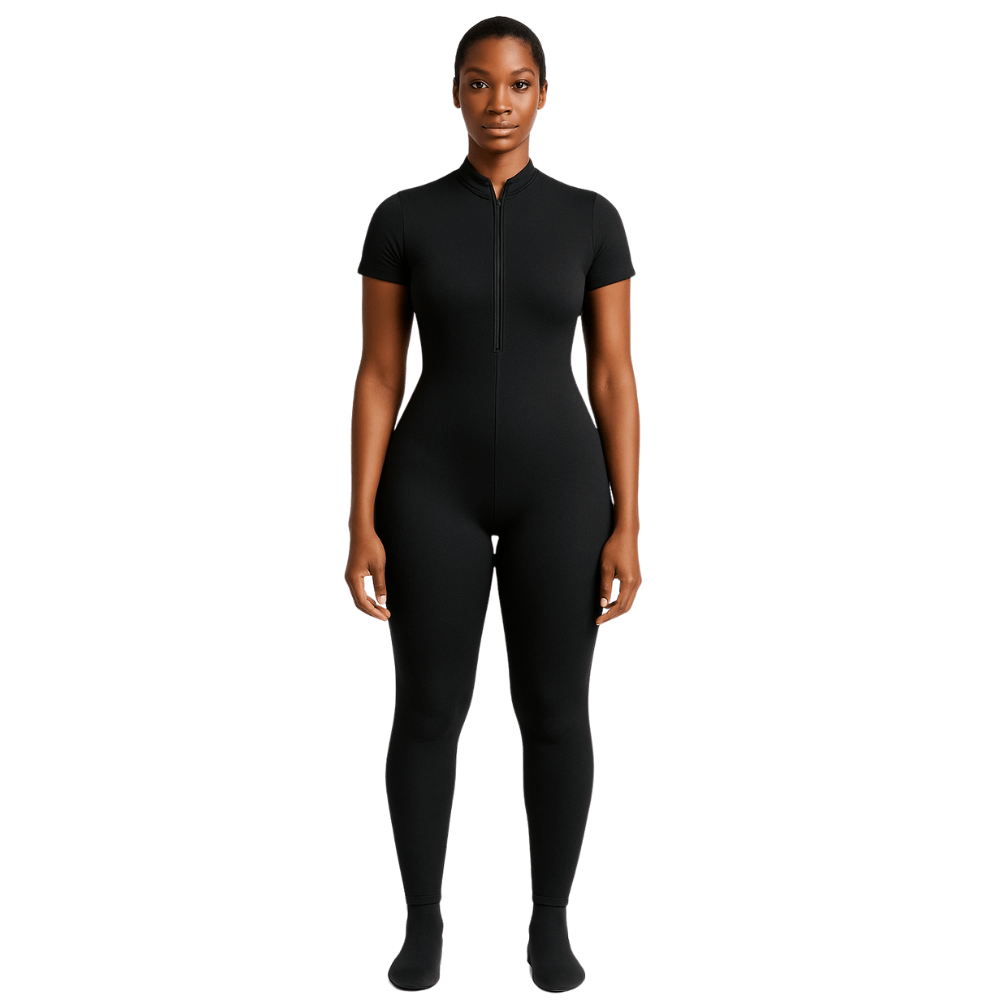 Look Alyfe ContourFlex Seamless Half-Zip Short-Sleeve Full-Length Jumpsuit