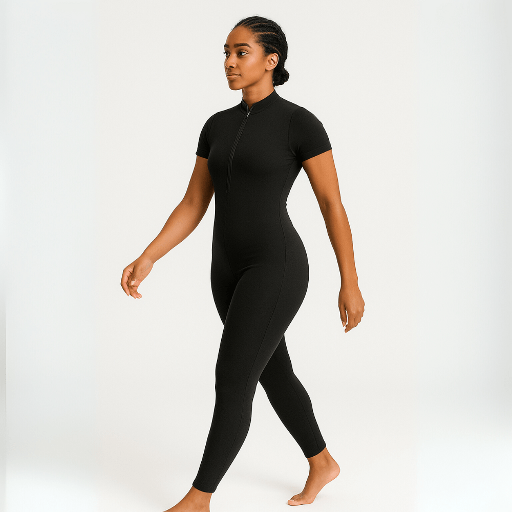 Look Alyfe ContourFlex Seamless Half-Zip Short-Sleeve Full-Length Jumpsuit