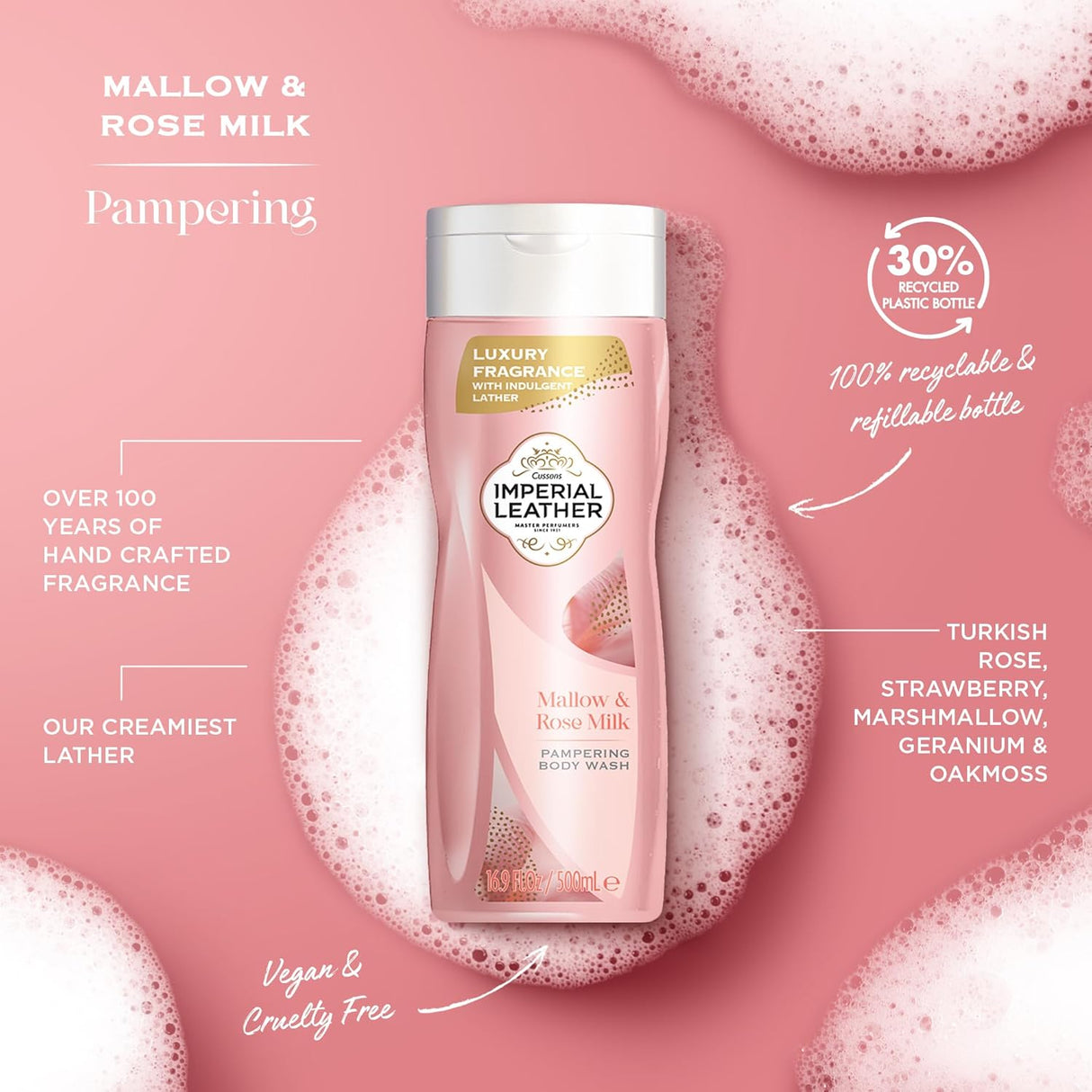 Look Alyfe Imperial Leather Mallow & Rose Milk Body Wash - 500ml