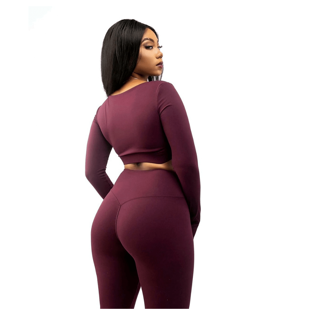 Look Alyfe Sculpt Luxe Seamless Long-Sleeve Crop Top & Leggings Set – Burgundy