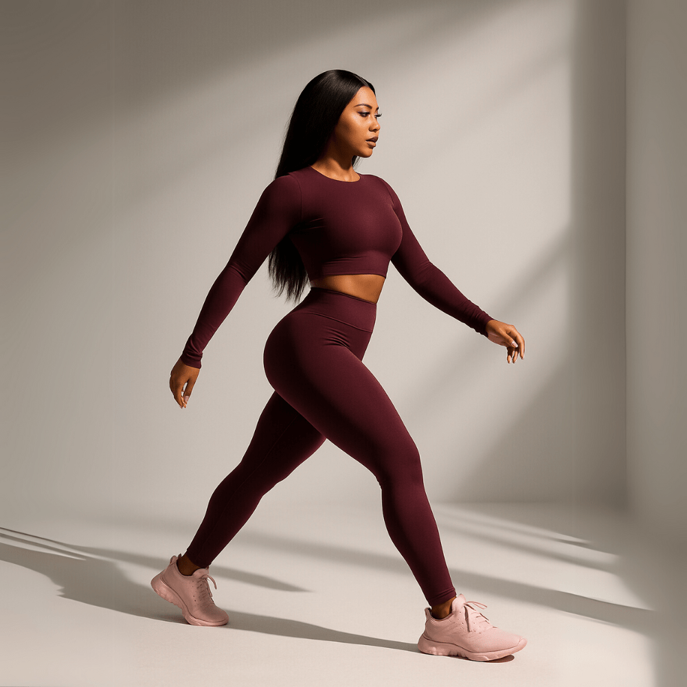 Look Alyfe Sculpt Luxe Seamless Long-Sleeve Crop Top & Leggings Set – Burgundy