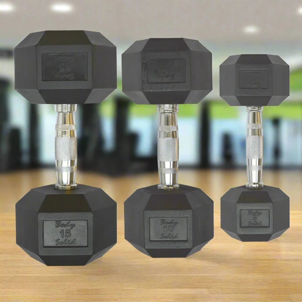 Look Alyfe Body Solid Rubber Coated Hexagon Dumbbells - HEXRU