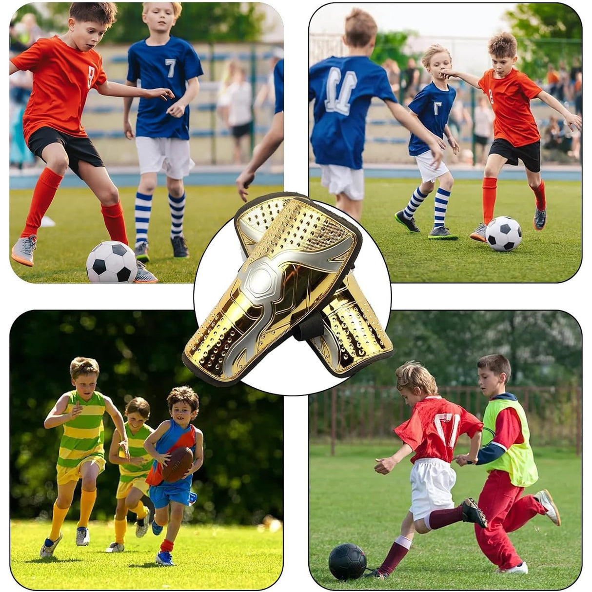 Look Alyfe Football Shin Guard Pad With Velcro Strap - Gold