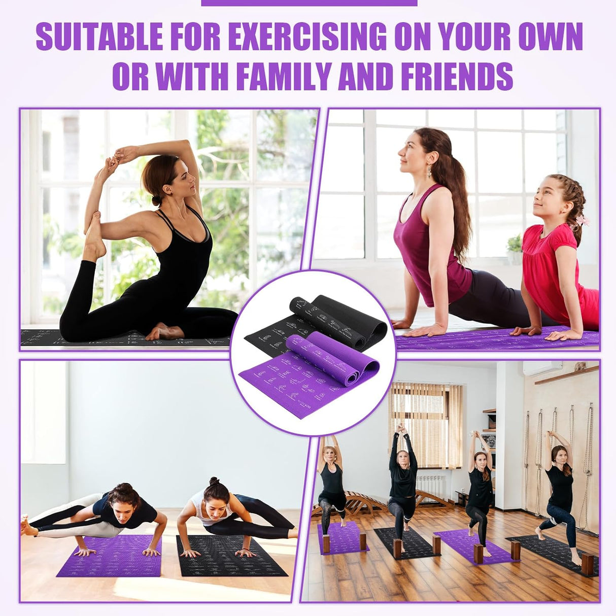 Look Alyfe Premium Folding PVC Non-slip Yoga Mat with Illustrated Poses & Stretches Exercise