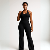 Look Alyfe RibFlex Halter-Neck Flared Jumpsuit - Black