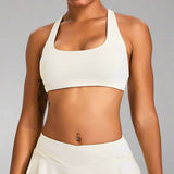 Look Alyfe Tennis Luxe 3-Piece Sports Bra, Flare Skirt & Long-Sleeve Cover Top Activewear Set - Cream